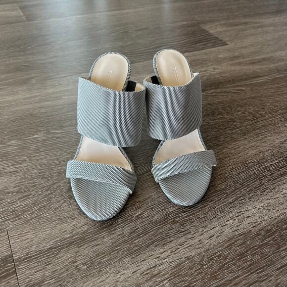 Emerson Fry Block Heel Mules Size US 7 Gray Canvas Double Strap Open Toe Sandals - Picture 6 of 13